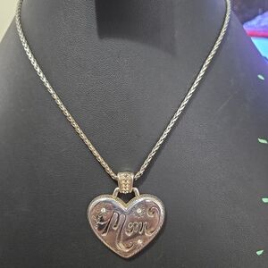 Brighton "Mom" Heart Pendant Necklace - Silver and Rhinestone
